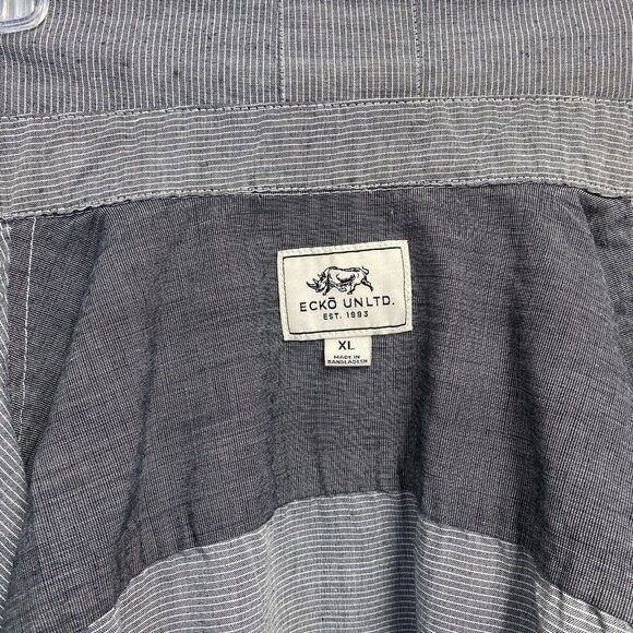 ECKO UNLTD Collar Button-Up Short Sleeve Shirt Men XL Gray Stripes Front Pockets - Picture 9 of 14